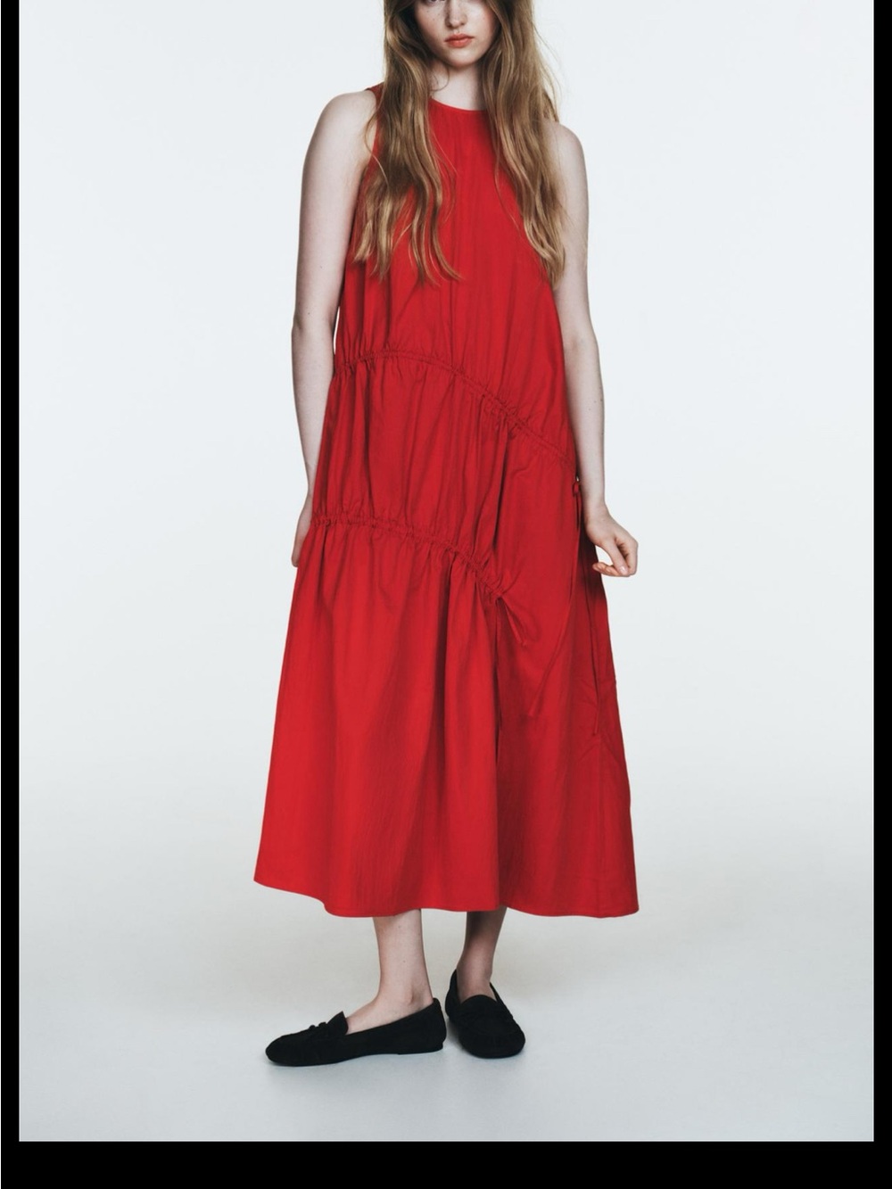 Zara Red Tiered Midi Dress